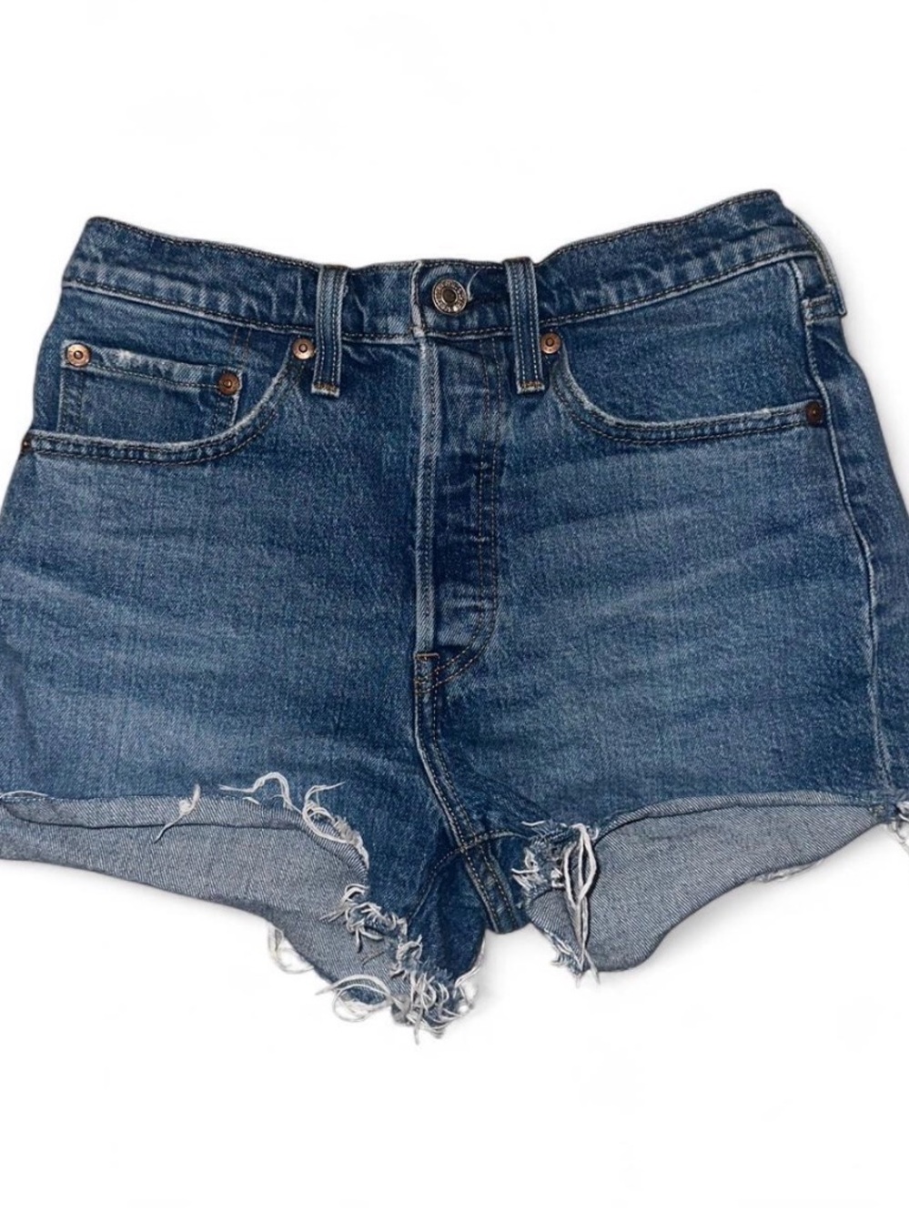 Levi's Distressed Dark Blue Denim Cutoff Shorts